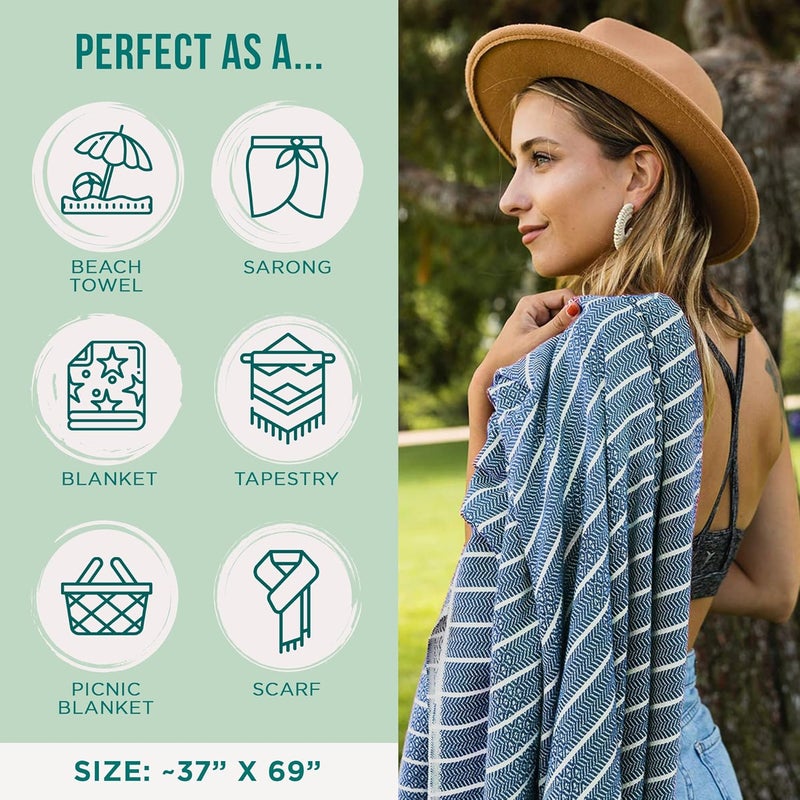 Sand Cloud Turkish Beach Towel - Sand Proof - 100% Certified Organic Turkish Towel - Quick Dry Towel for Beach, Picnic, Blanket or Bath Towel - As Seen on Shark Tank - Gocek (Denim) - Image 3