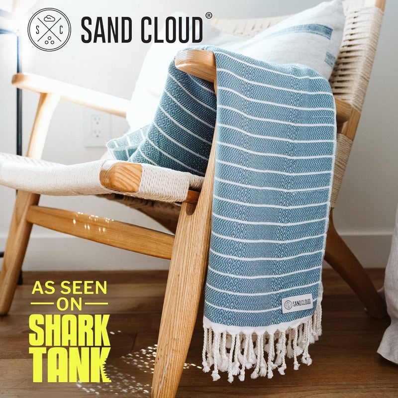 Sand Cloud Turkish Beach Towel - Sand Proof - 100% Certified Organic Turkish Towel - Quick Dry Towel for Beach, Picnic, Blanket or Bath Towel - As Seen on Shark Tank - Gocek (Denim) - Image 2