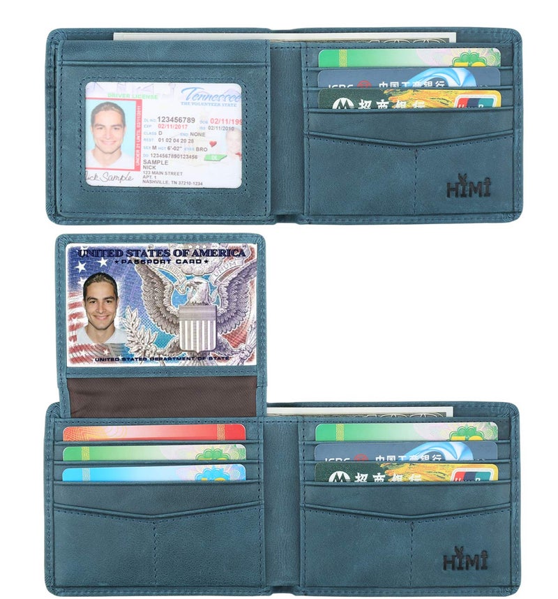 HIMI Wallet for Men-Genuine Leather RFID Blocking Bifold Stylish Wallet With 2 ID Window (Ocean Blue) - Image 1