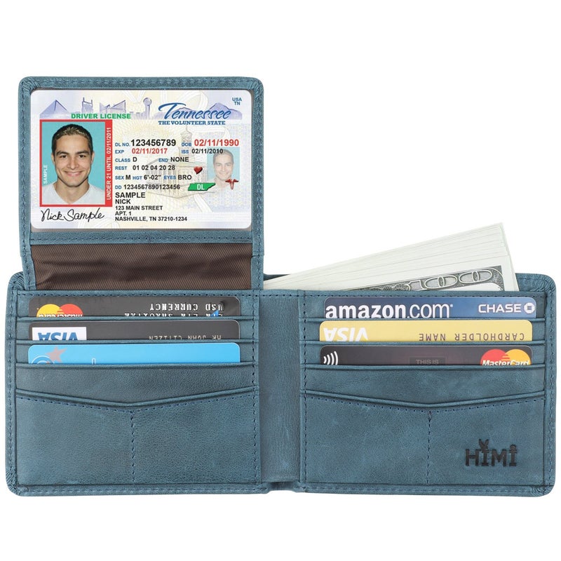 HIMI Wallet for Men-Genuine Leather RFID Blocking Bifold Stylish Wallet With 2 ID Window (Ocean Blue) - Image 4