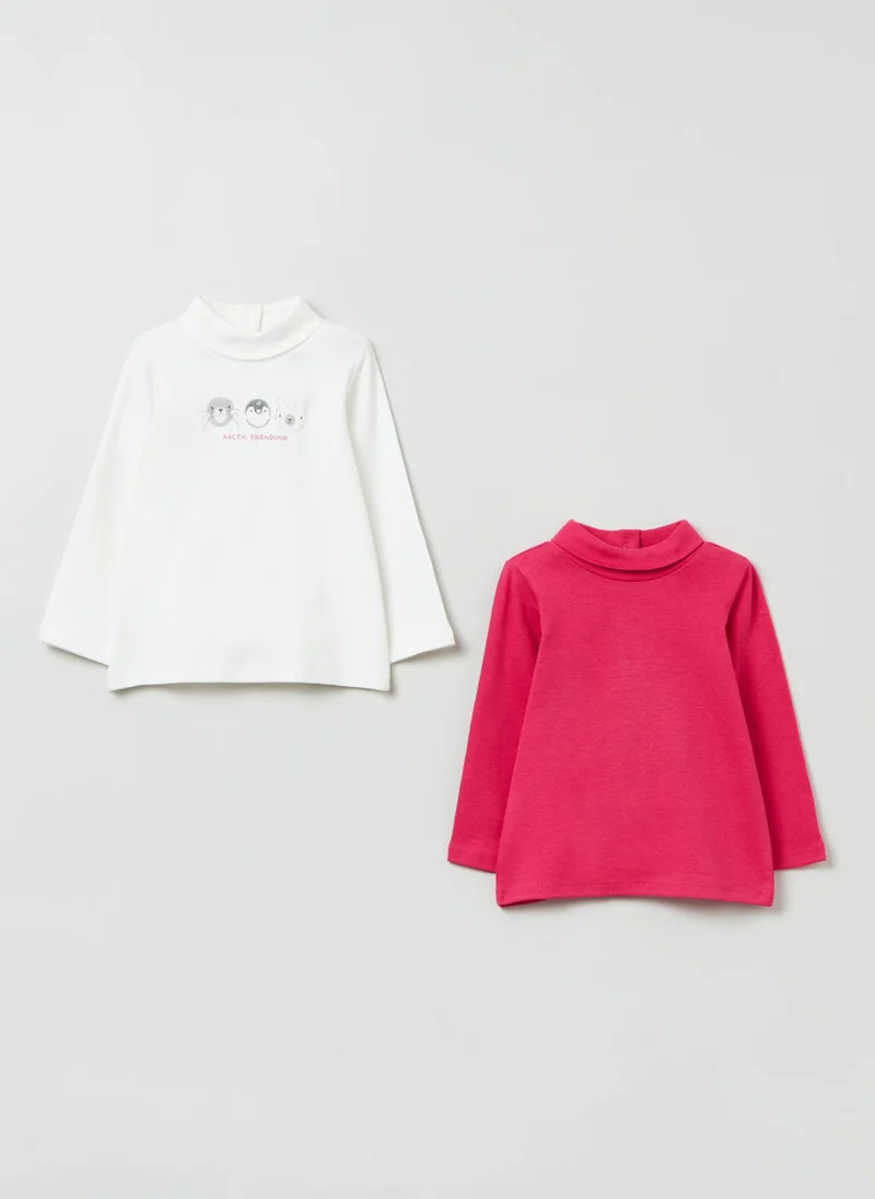 او في اس Ovs Baby Girl Two-Pack Cotton T-Shirts With High Neck