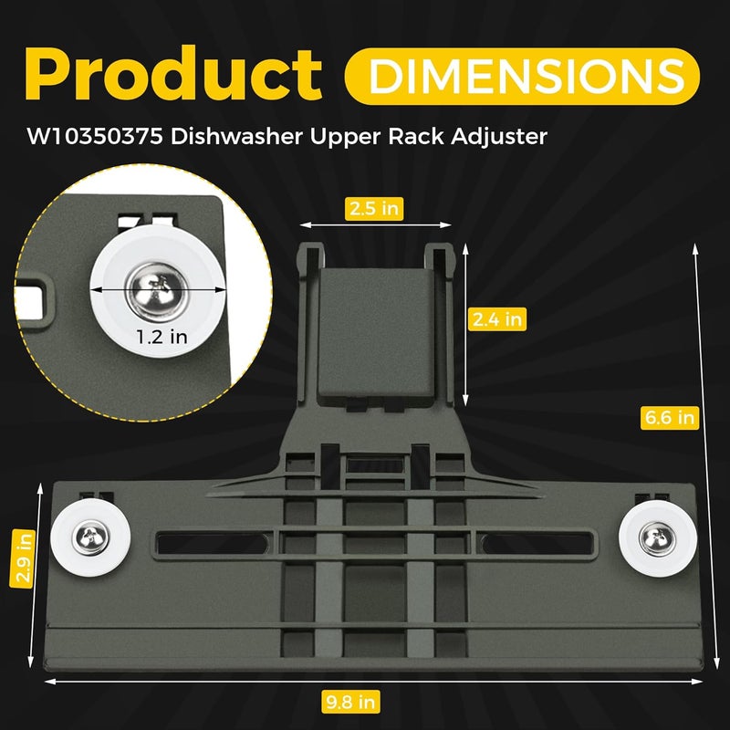 Romalon Upgraded W10350375 Dishwasher Top Rack Adjuster for Kenmore 665 Whirlpool WDT750SAHZ0 WDT730PAHZ0 Dishwasher W10712395 Upper Rack Replace AP5957560 3516330 AP595756 2-Pack - Image 2