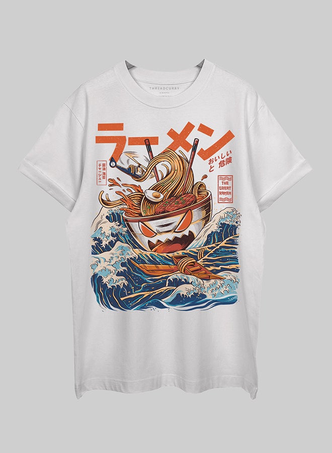 THREADCURRY تي شيرت THREADCURRY The Great Ramen كبير الحجم من القطن بكتف منسدلة ومطبوع للرجال - Image 1