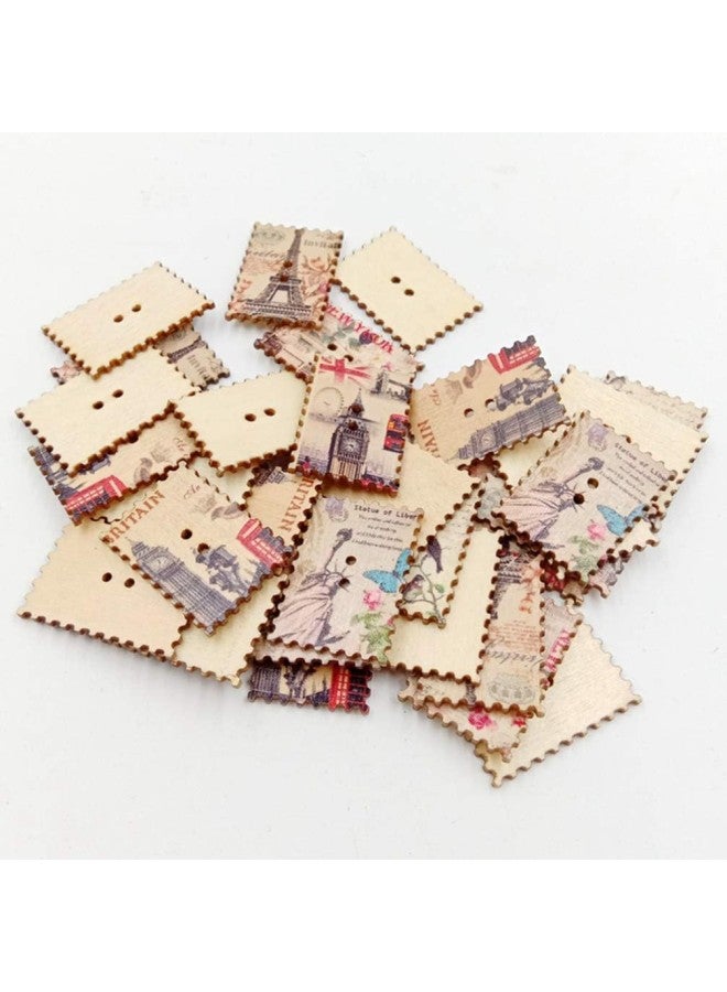 كلاراكو 30 قطعة من الأزرار الخشبية ذات أنماط الأبراج العتيقة ذات الفتحتين للخياطة وكتابة القصاصات والحرف اليدوية والزخارف الخشبية (حمولة متعددة)