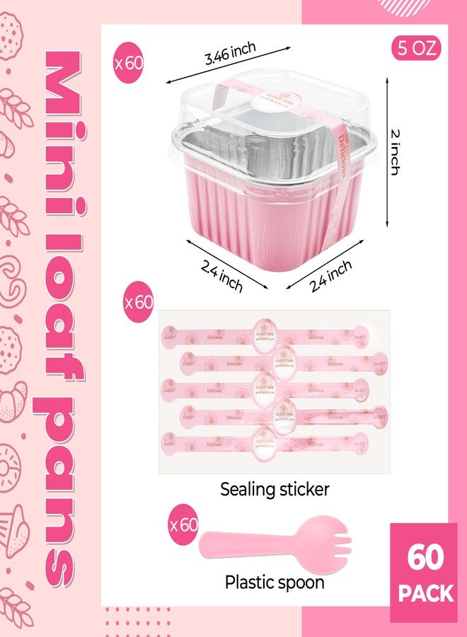 LOKQING 60 pack Mini Cake Pans with Lids Foil Pans Square Aluminum Pans with Lids Cupcake Liners for Birthday Wedding Party Gift (Pink, 5 oz) - Image 3