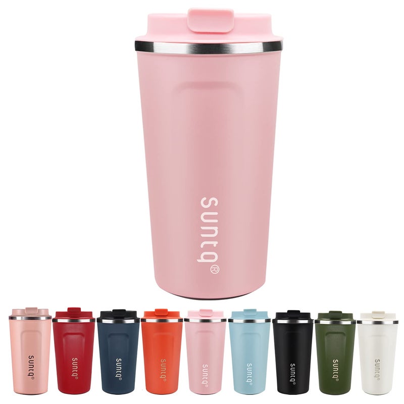 SUNTQ Coffee Travel Mug with Leakproof Lid  Reusable Coffee Cups Travel  Thermal Mug Insulated Cup  Coffee Travel Cup Stainless Steel  for Hot and Cold Drinks 18oz510ml Blush Pink