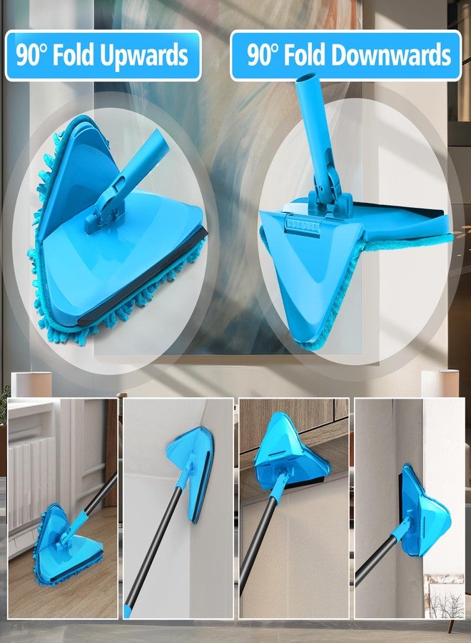 NEWE Wall Mop with 202 cm Long Handle, 180° Folding Floor Mop with Squeegee, Triangle Mop with 4 Chenille Pads and 2 Microfibre Pads for Washing Painted Walls, Ceiling (Blue) - Image 4