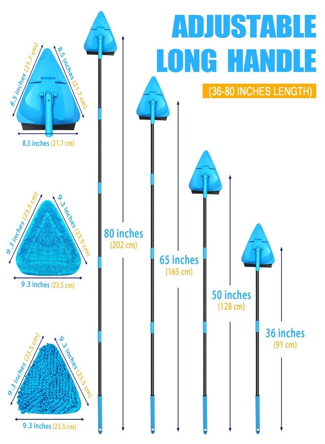 NEWE Wall Mop with 202 cm Long Handle, 180° Folding Floor Mop with Squeegee, Triangle Mop with 4 Chenille Pads and 2 Microfibre Pads for Washing Painted Walls, Ceiling (Blue) - Image 5