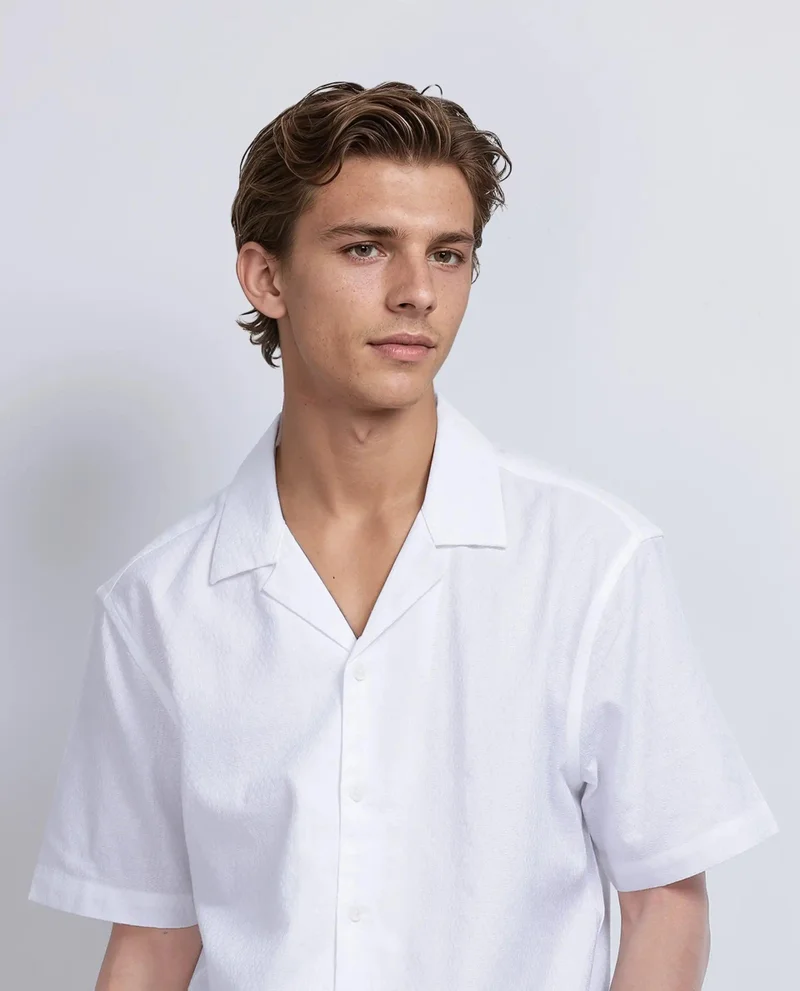 Rare Rabbit Men's Cuban Collar Boxy Fit Shirt