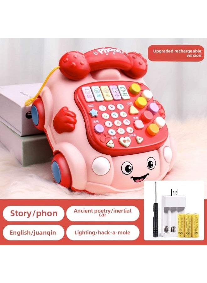 Children's Toy Simulation Phone Holder Opportunity To Speak Early Education Machine Educational Baby Mobile Phone One-year-old Baby Girl-Color:Red Phone Toy Car 【e-commerce Box】 Charging Suit - Image 1