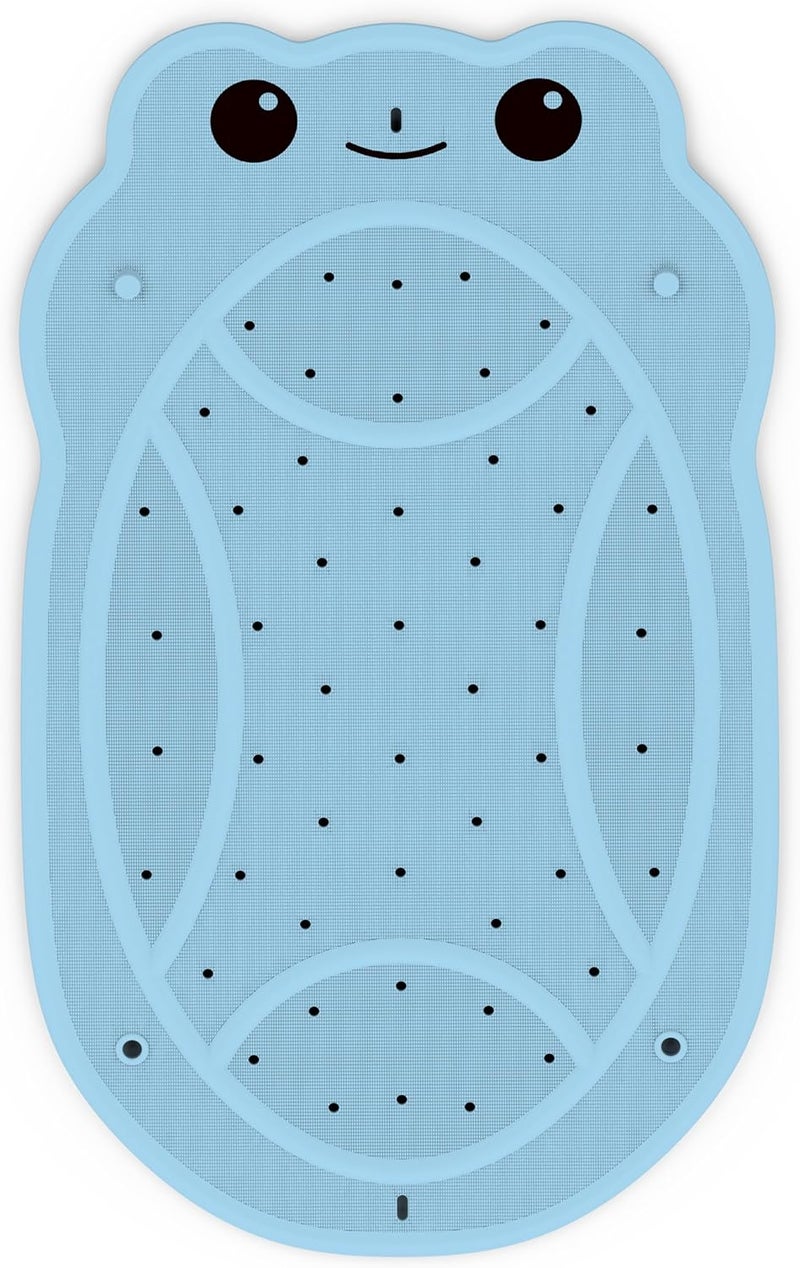 JOYCANO Bathtub Mat Non Slip, Kids Bath Mat 30"x 18", Bath Mat for Tub Non Slip with Strong Suction and Textured Surface, Natural Rubber Latex Free PVC Free Safe for Baby, Frog Pattern, Blue - Image 1