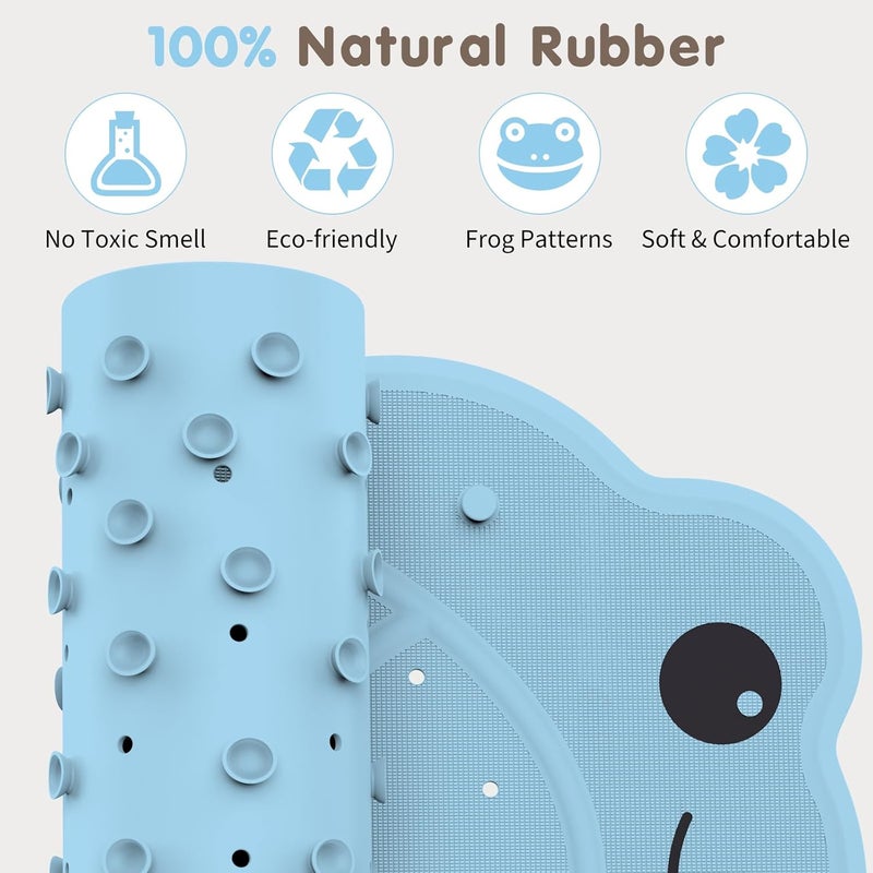 JOYCANO Bathtub Mat Non Slip, Kids Bath Mat 30"x 18", Bath Mat for Tub Non Slip with Strong Suction and Textured Surface, Natural Rubber Latex Free PVC Free Safe for Baby, Frog Pattern, Blue - Image 2