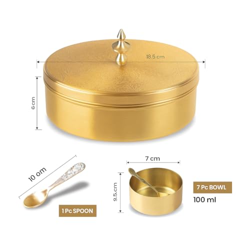 Thangam Brass Masala(Spice)Box/Dabba| Anjarai Petti/Masala Dabba with 7 Bowls & Spoon|Traditional Airtight Spice Box for Kitchen Storage|Dry Fruit & Mukhwas Box|Decorative Container with Lid (Medium) - Image 3