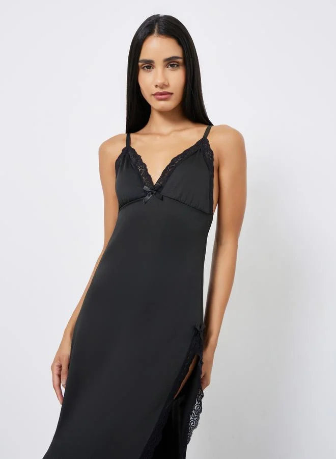 Styli Black Lace Detail Maxi Slipdress