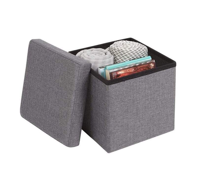 CRULAC Folding Ottomans Storage Ottoman Cube Folding Storage Ottoman with Storage Portable Ottoman with Cushion Lid 30X30X30 cm Grey - Image 4