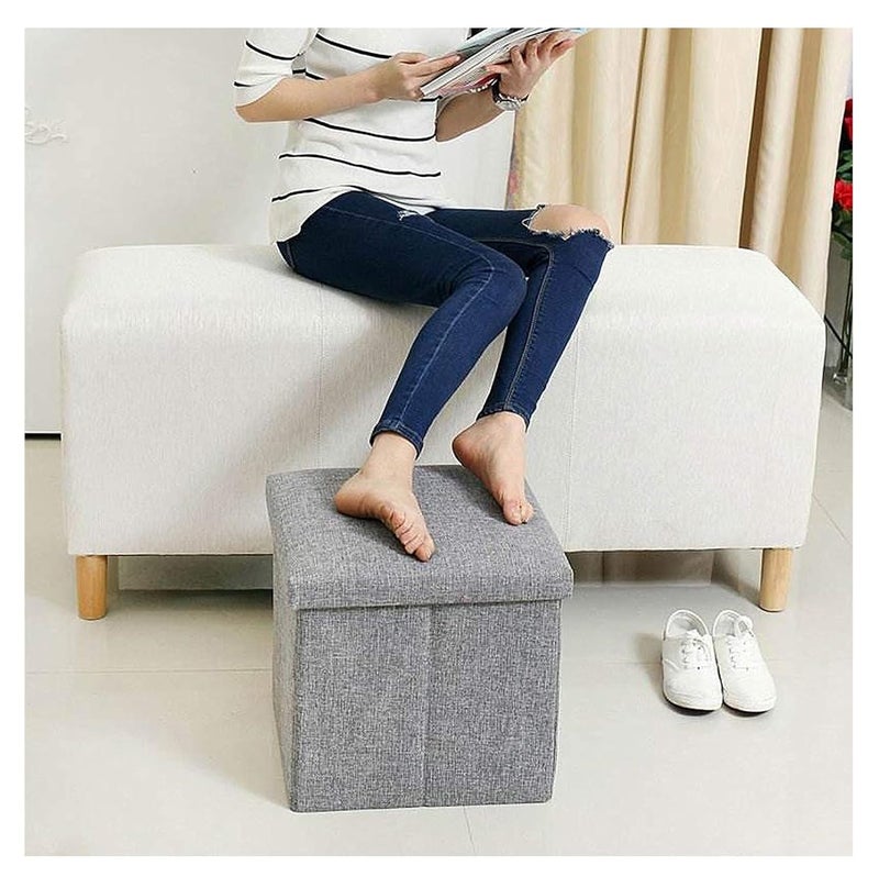 CRULAC Folding Ottomans Storage Ottoman Cube Folding Storage Ottoman with Storage Portable Ottoman with Cushion Lid 30X30X30 cm Grey - Image 2
