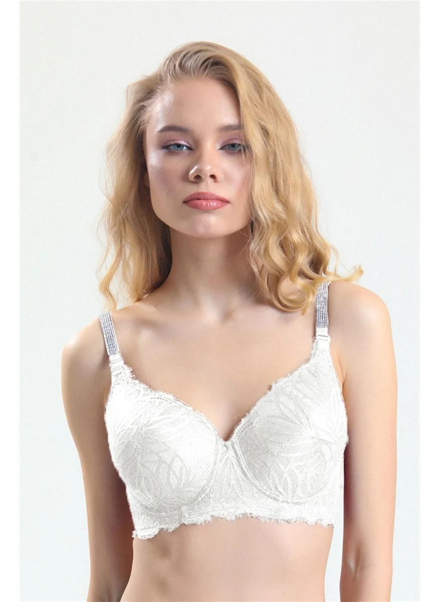 ماجيك فورم 5985 Women's Ecru Strap Stoned Lace Plus Size Bra