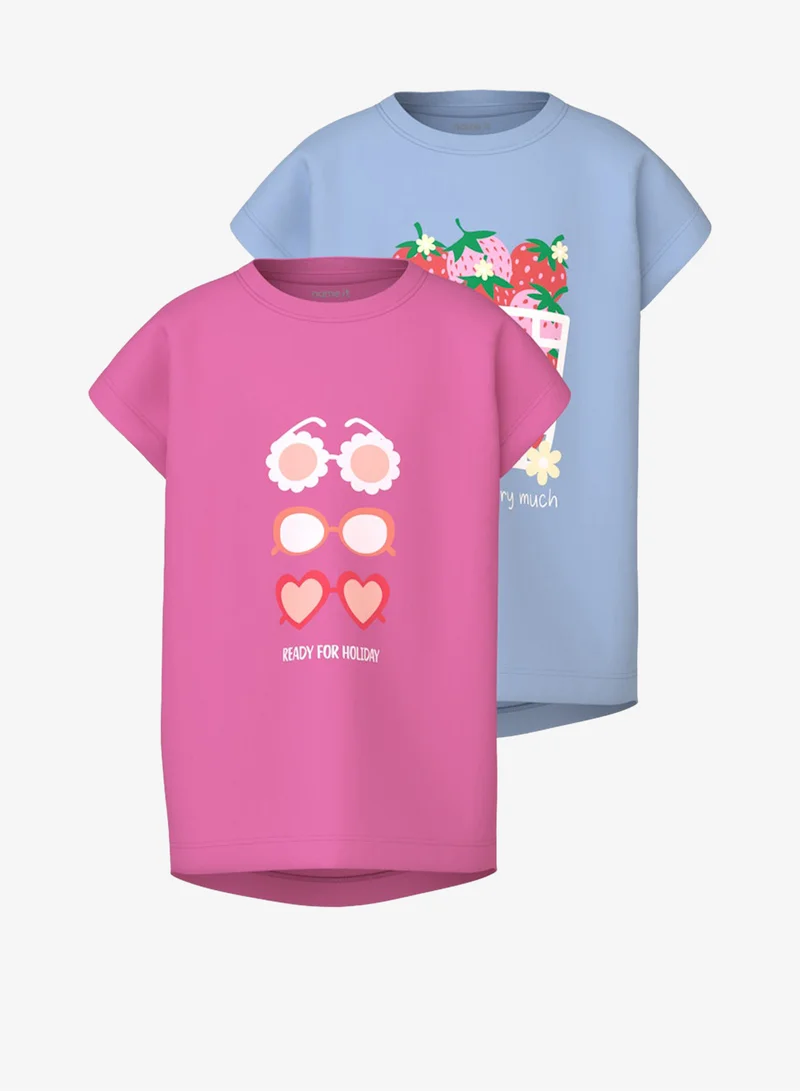 NAME IT Kids 2 Pack Of Graphic Crew Neck T-Shirt