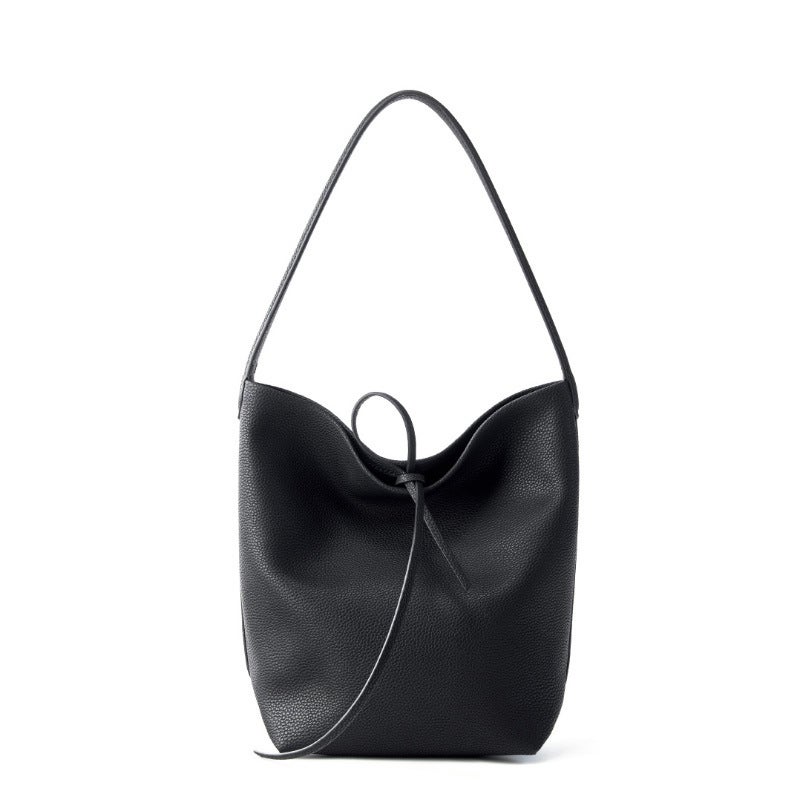Bag Women'S New Cowhide Large Capacity Girl'S Shoulder Bag Women'S Lazy Style High-End Portable Leather Bucket Bag - Image 1