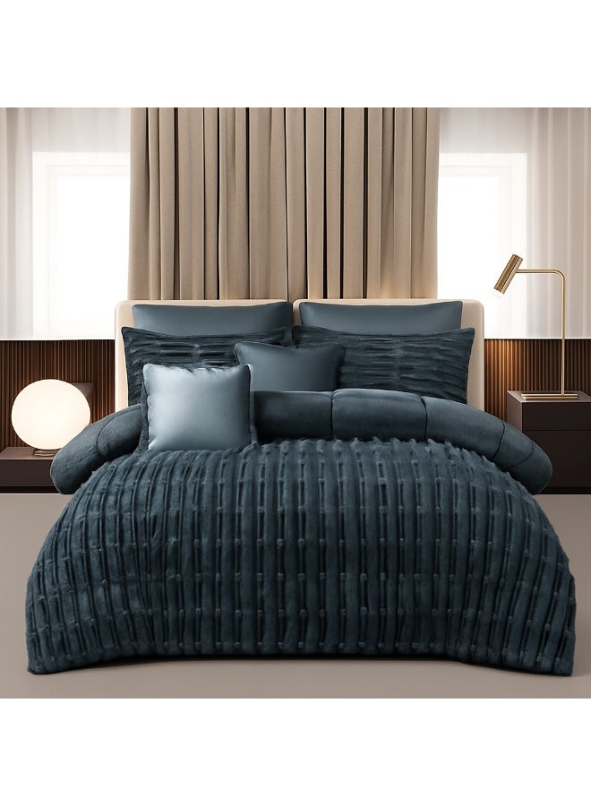 Ming Li Luxury Winter Comforter Set 8 Pieces – Dual Sides (Velvet × Fur) King Size 250×230 cm – Elegant Design for Cozy Hotel-Style Warmth - Image 1