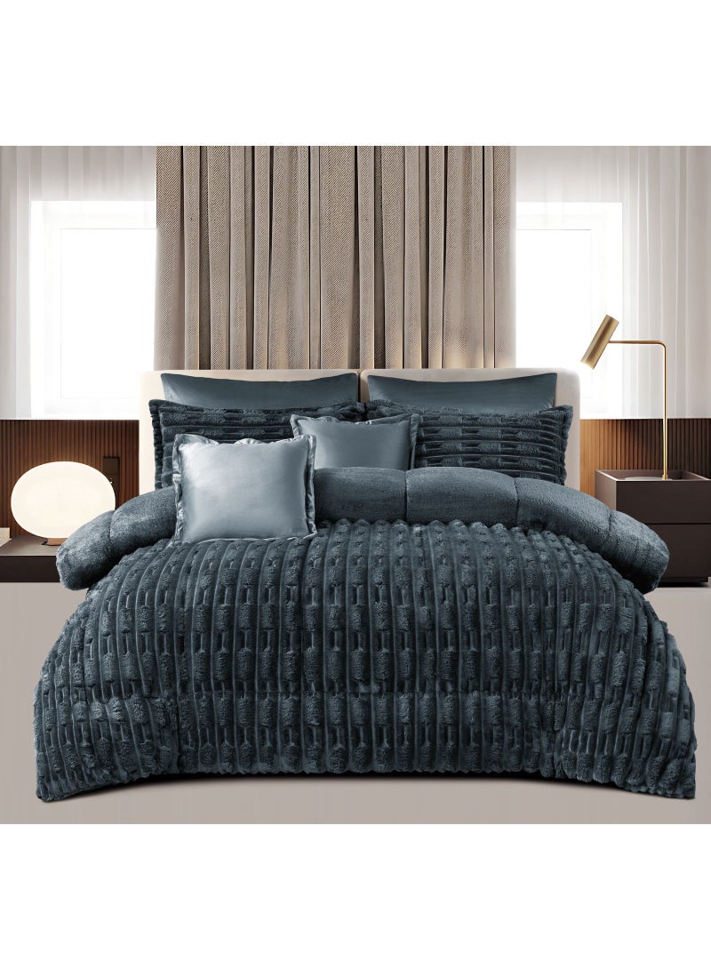 Ming Li Luxury Winter Comforter Set 8 Pieces – Dual Sides (Velvet × Fur) King Size 250×230 cm – Elegant Design for Cozy Hotel-Style Warmth - Image 3