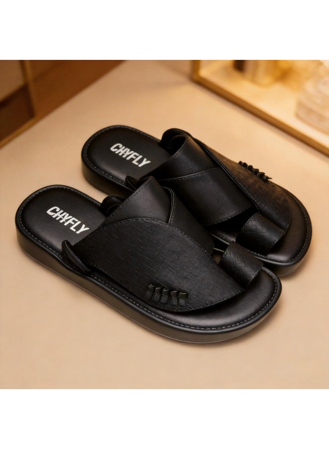 Men's Flat And Comfortable Slippers In The Arabic Style, Casual Slippers That Are Easy To Wear, Hand-Embroidered Slippers With A Unique Design. - Image 2