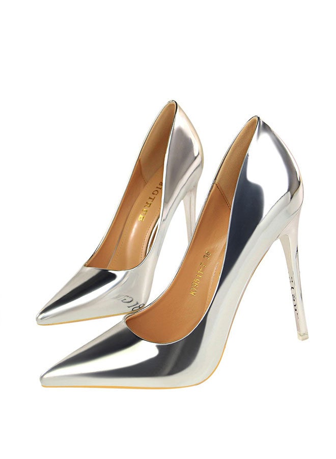 بيج تري 2024 New Design Metallic heels Shoe Women Pointed Toes High Heel Shoes 7.5cm - Image 2