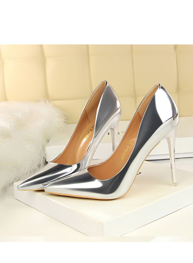 بيج تري 2024 New Design Metallic heels Shoe Women Pointed Toes High Heel Shoes 7.5cm - Image 3