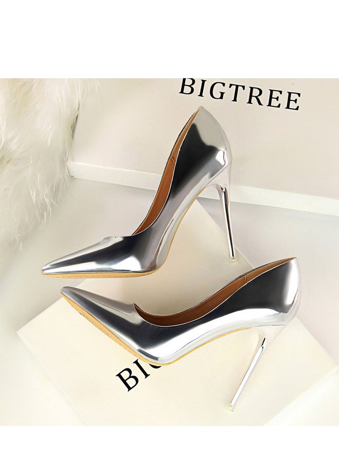بيج تري 2024 New Design Metallic heels Shoe Women Pointed Toes High Heel Shoes 7.5cm - Image 4
