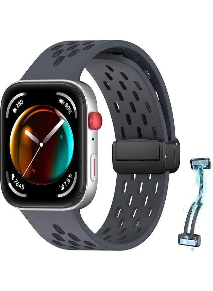 Silicone Strap Compatible with Huawei Watch Fit 3/Fit 4/Fit 4 Pro – Sport Breathable Band with Magnetic Metal Buckle, Quick Release Soft Replacement Wristband for Men and Women - Image 1