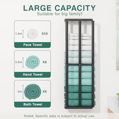 susswiff Towel Racks for Bathroom: 26 Inch Wall Mounted Towel Holder, Upgrade 2-Tier Towel Rack with 3-Vertical-Bars and 3-Steel-Shelves, for Modern Decor Bathroom Towel Storage (Matte Black) - Image 3