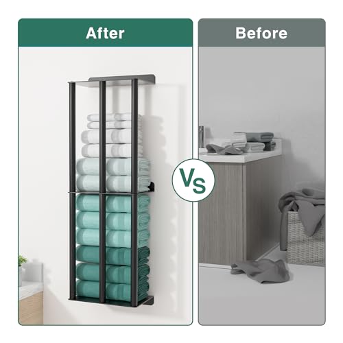susswiff Towel Racks for Bathroom: 26 Inch Wall Mounted Towel Holder, Upgrade 2-Tier Towel Rack with 3-Vertical-Bars and 3-Steel-Shelves, for Modern Decor Bathroom Towel Storage (Matte Black) - Image 5