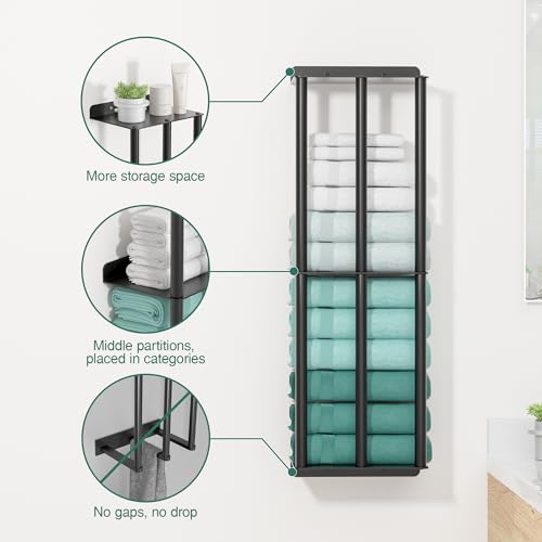 susswiff Towel Racks for Bathroom: 26 Inch Wall Mounted Towel Holder, Upgrade 2-Tier Towel Rack with 3-Vertical-Bars and 3-Steel-Shelves, for Modern Decor Bathroom Towel Storage (Matte Black) - Image 2