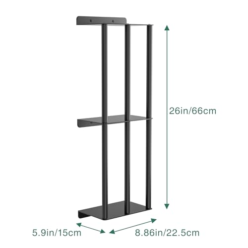 susswiff Towel Racks for Bathroom: 26 Inch Wall Mounted Towel Holder, Upgrade 2-Tier Towel Rack with 3-Vertical-Bars and 3-Steel-Shelves, for Modern Decor Bathroom Towel Storage (Matte Black) - Image 4