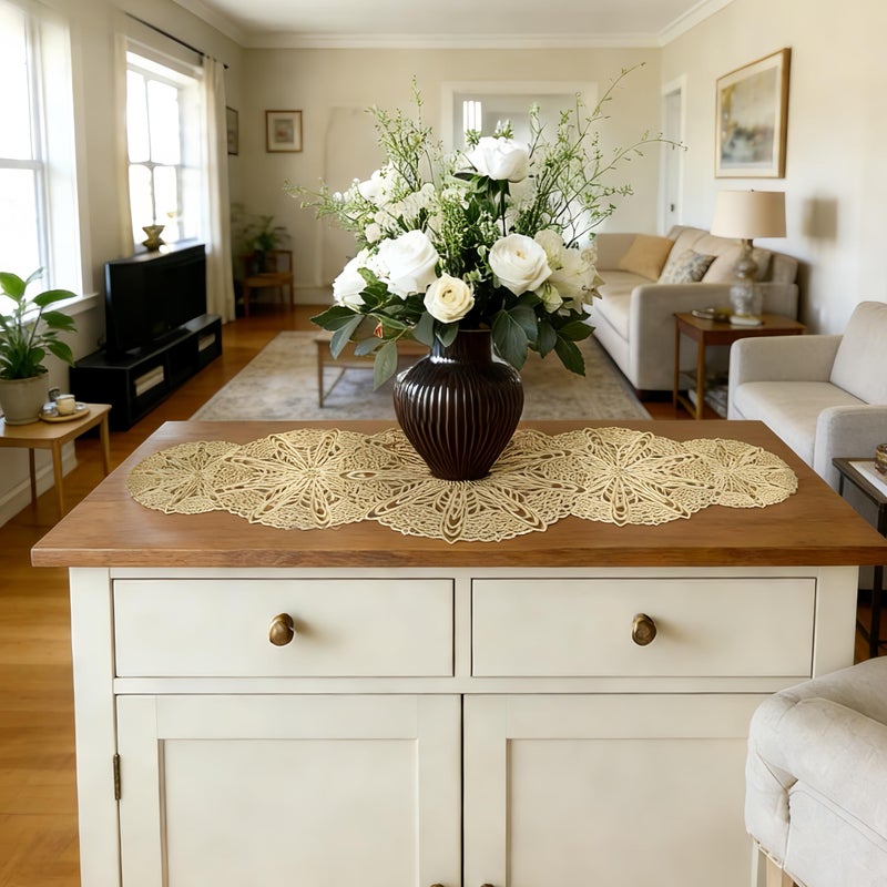 FAVE Gold Small Table Runner 36 Inch Heat Resistant Vinyl Table Cover for Dinner Party Wedding Decor(Gold Sphere) - Image 4