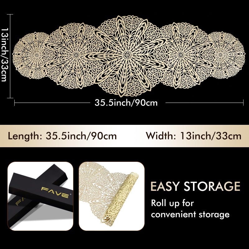 FAVE Gold Small Table Runner 36 Inch Heat Resistant Vinyl Table Cover for Dinner Party Wedding Decor(Gold Sphere) - Image 3