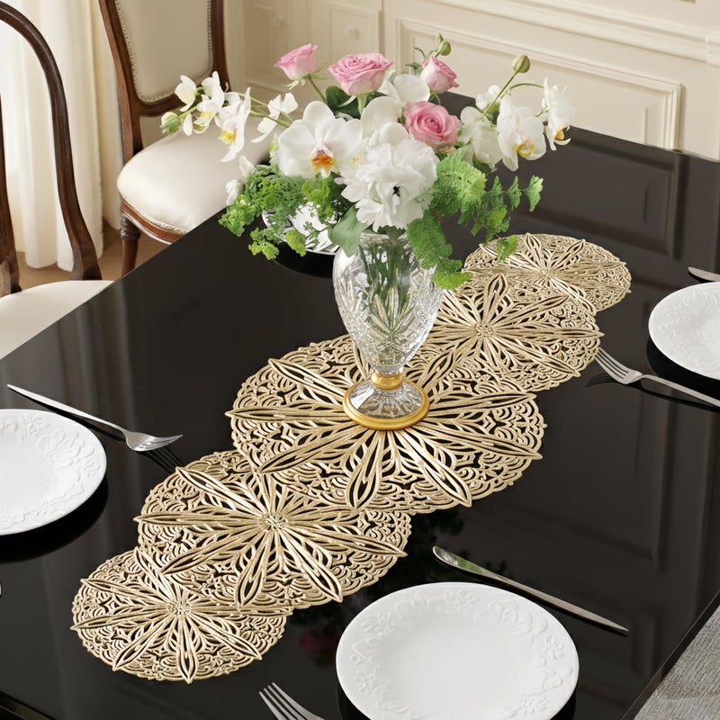 FAVE Gold Small Table Runner 36 Inch Heat Resistant Vinyl Table Cover for Dinner Party Wedding Decor(Gold Sphere) - Image 1