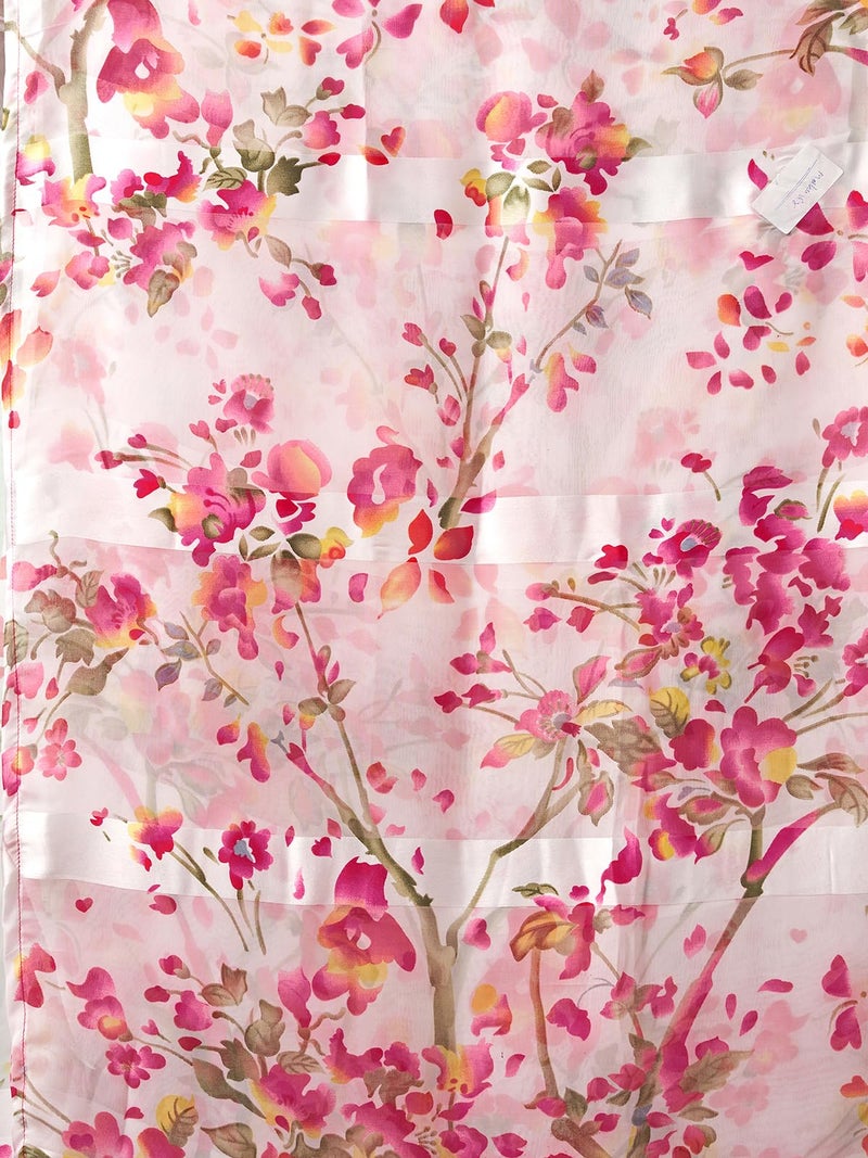 Satrani Women's Georgette Floral Printed Satin Stripe Saree with Unstitched Blouse Piece (3881S125N_White & Pink) - Image 5