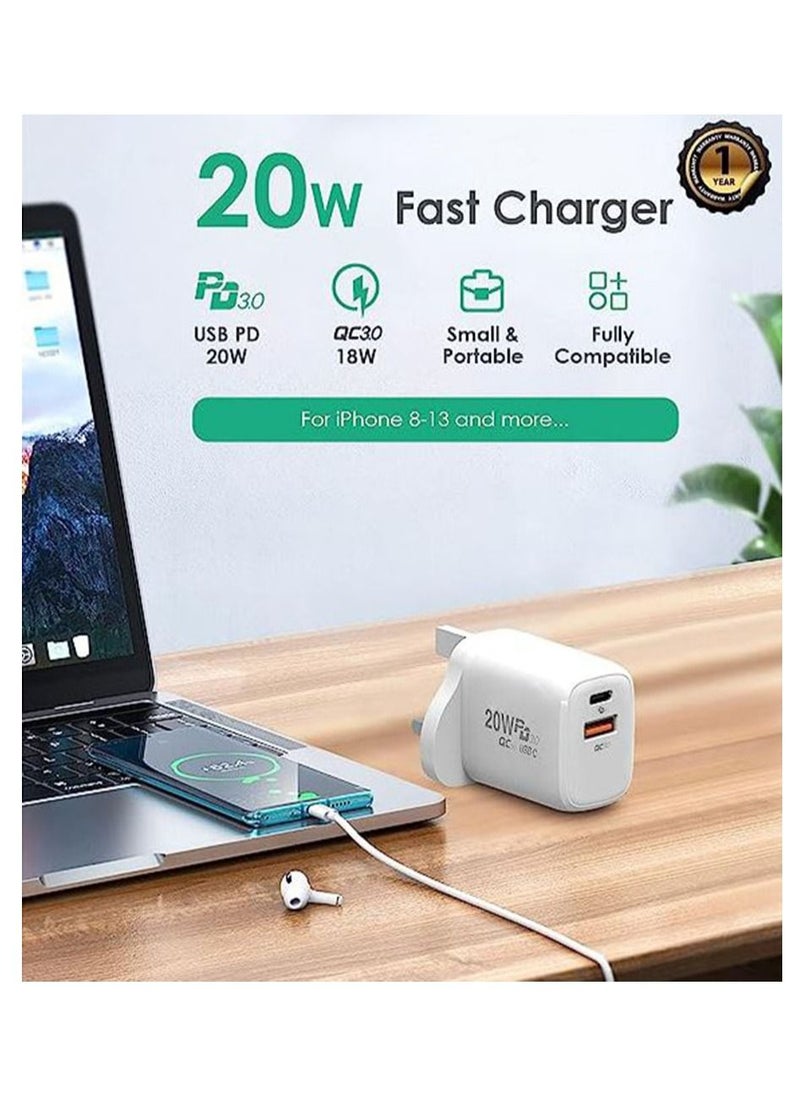 Filly 20W USB C PD Fast Charger, Dual Port Type-C QC3.0 Wall Adapter UK Plug, compatible with iPhone 13/12/12 Mini/12 Pro/12 Pro Max, Galaxy, Pixel 4/3, iPad Pro,  (Without Cable, White)  - Image 2