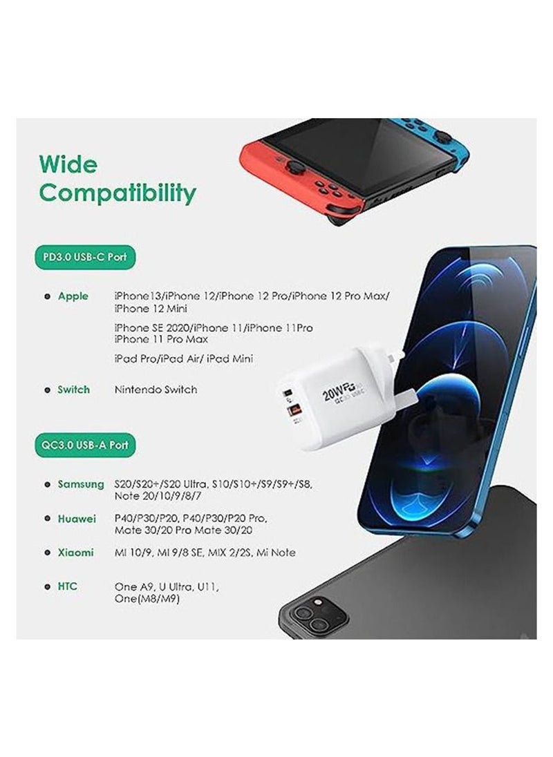 Filly 20W USB C PD Fast Charger, Dual Port Type-C QC3.0 Wall Adapter UK Plug, compatible with iPhone 13/12/12 Mini/12 Pro/12 Pro Max, Galaxy, Pixel 4/3, iPad Pro,  (Without Cable, White)  - Image 4
