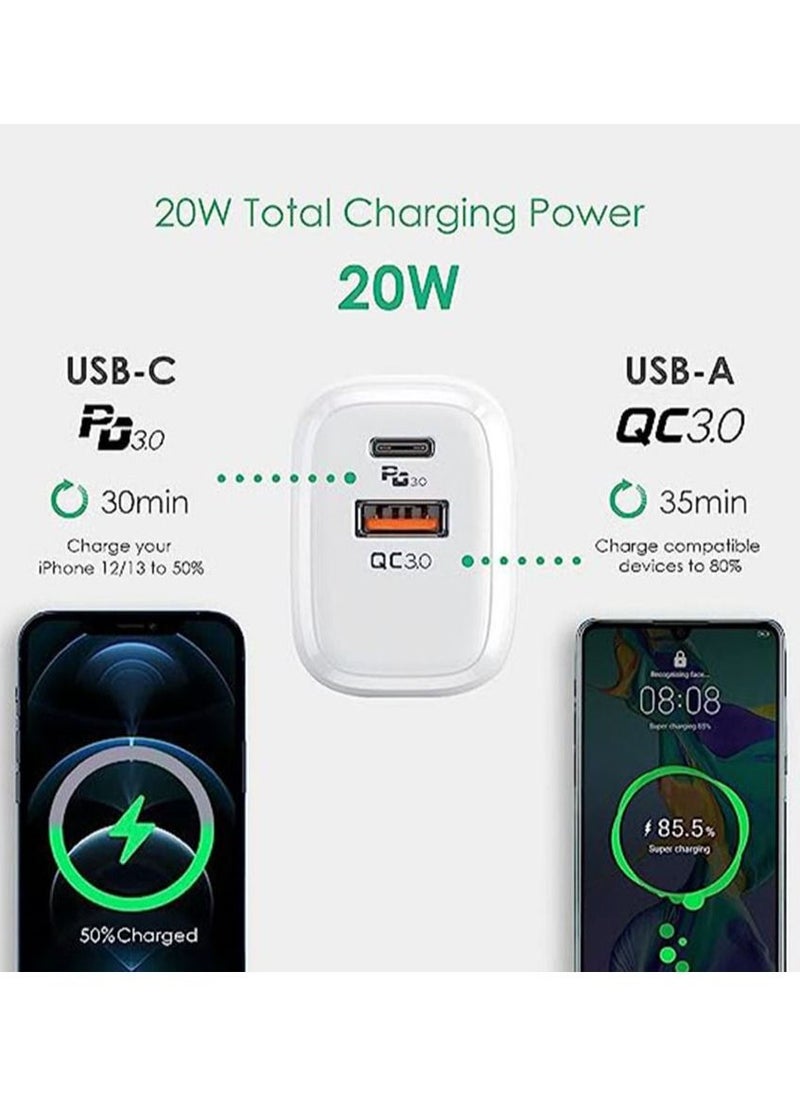 Filly 20W USB C PD Fast Charger, Dual Port Type-C QC3.0 Wall Adapter UK Plug, compatible with iPhone 13/12/12 Mini/12 Pro/12 Pro Max, Galaxy, Pixel 4/3, iPad Pro,  (Without Cable, White)  - Image 3