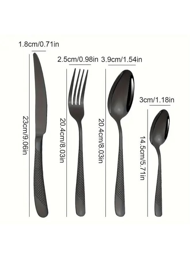 32 Piece Black Stainless Steel Cutlery Set Mirror Polished Knife Fork Spoon Dishwasher Safe - Image 3