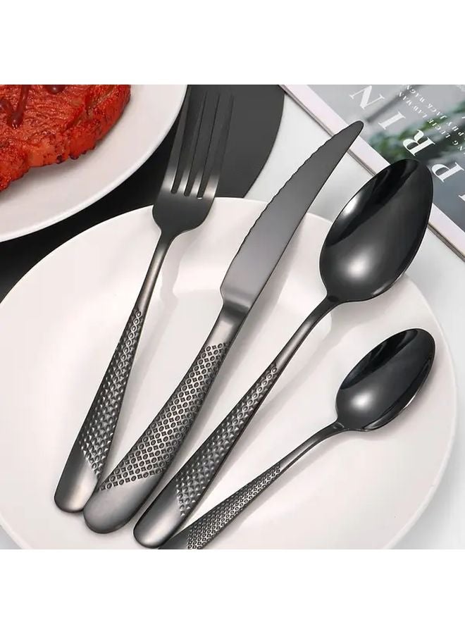 32 Piece Black Stainless Steel Cutlery Set Mirror Polished Knife Fork Spoon Dishwasher Safe - Image 2