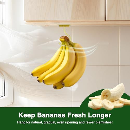 bussdis Banana Hook Under Cabinet - Adhesive Banana Hanger Under Counter, Metal Banana Holder Stand for Hanging Bananas or Kitchen Utensil, Keeps Bananas Fresh, Gold, 1 Pack - Image 4