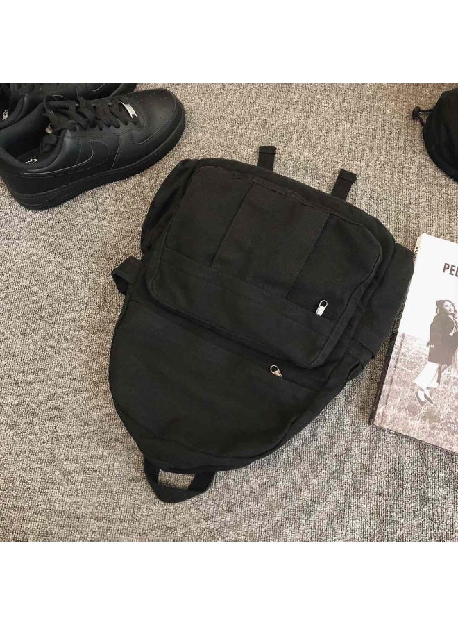 Unisex Black Canvas Backpack, Vintage Aesthetic Basic Style for Travel &  Laptop - Image 4