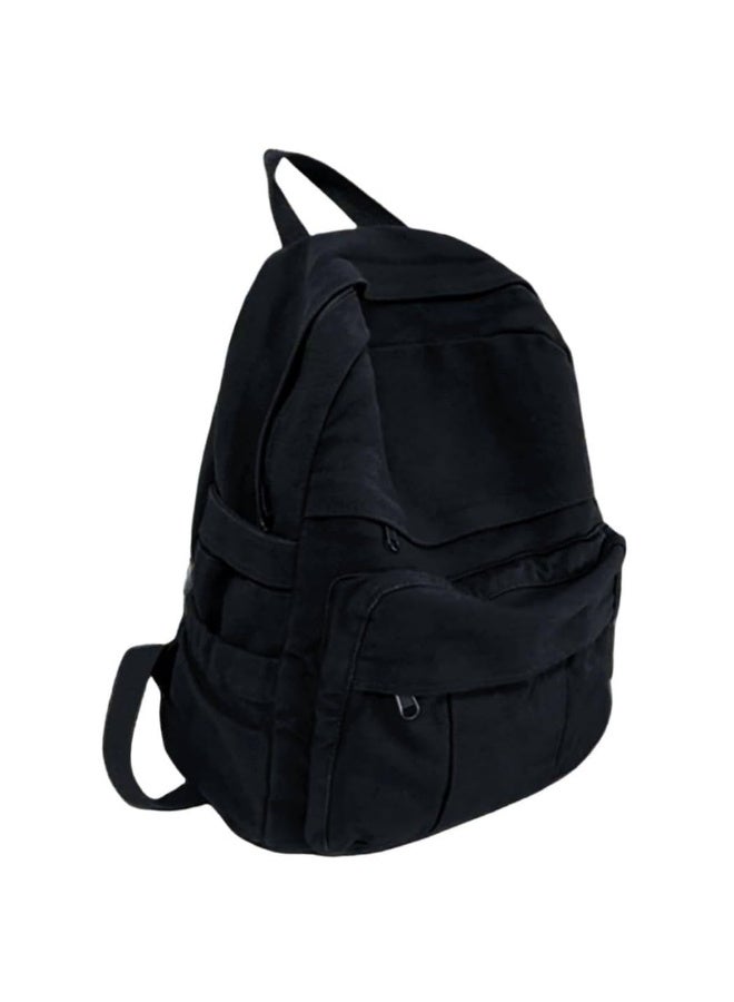 Unisex Black Canvas Backpack, Vintage Aesthetic Basic Style for Travel &  Laptop - Image 1