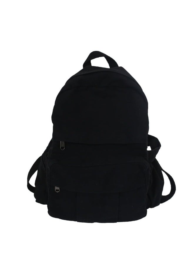 Unisex Black Canvas Backpack, Vintage Aesthetic Basic Style for Travel &  Laptop - Image 2