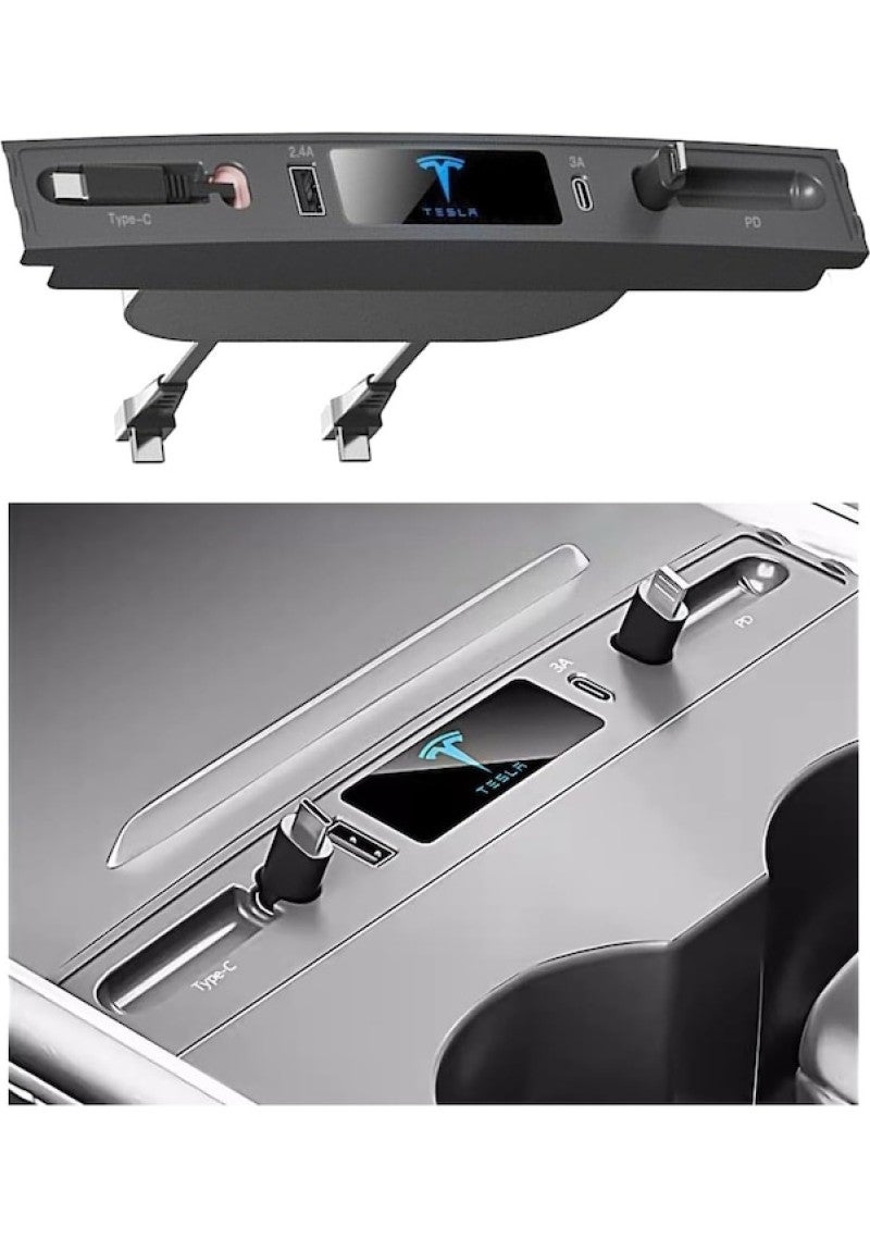 2021-2023 Tesla Model 3 Ve Model Y İçin Uygun Type C Ve Apple Teleskopik Hub Docking İstasyonu, Merkezi Konsol Akıllı Sensör Ve Hızlı Şarj Usb Hub - Image 1