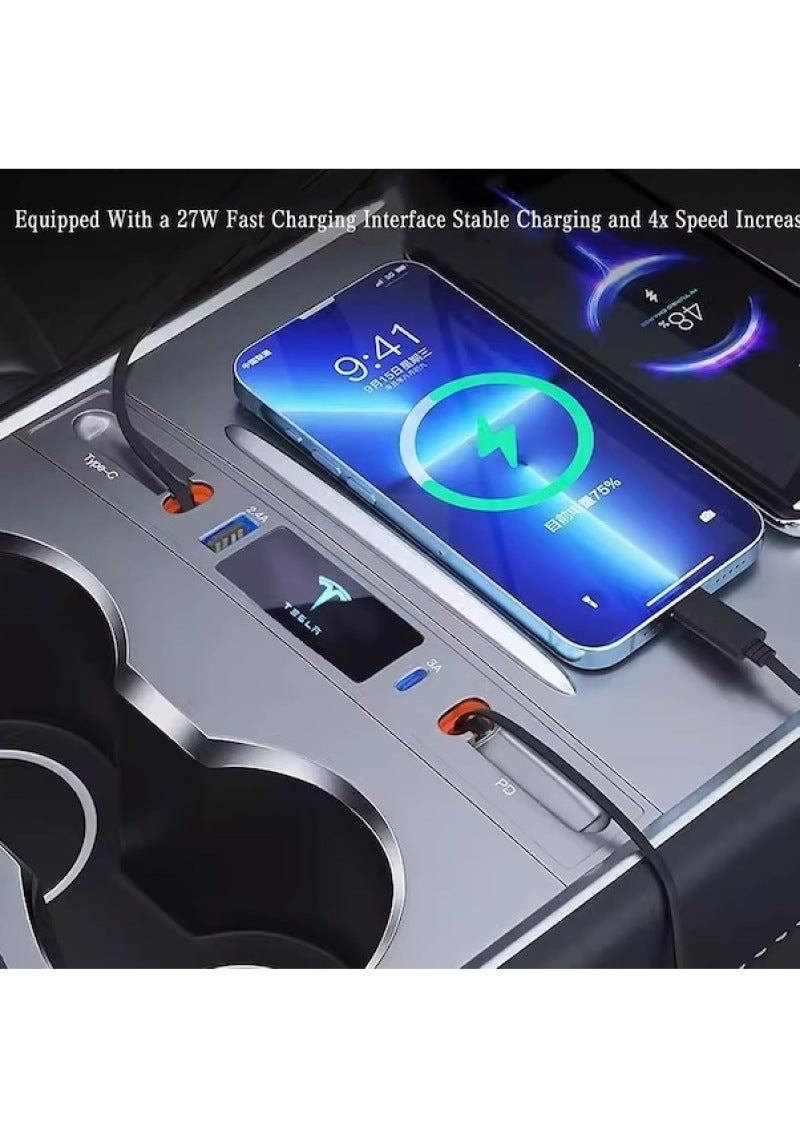 2021-2023 Tesla Model 3 Ve Model Y İçin Uygun Type C Ve Apple Teleskopik Hub Docking İstasyonu, Merkezi Konsol Akıllı Sensör Ve Hızlı Şarj Usb Hub - Image 4
