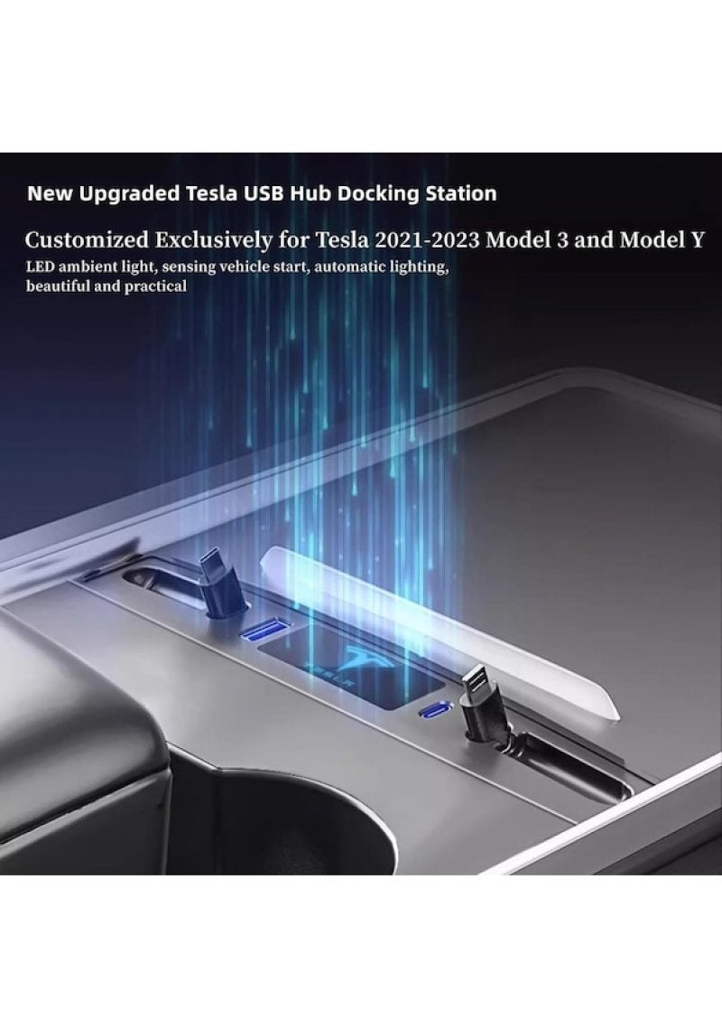 2021-2023 Tesla Model 3 Ve Model Y İçin Uygun Type C Ve Apple Teleskopik Hub Docking İstasyonu, Merkezi Konsol Akıllı Sensör Ve Hızlı Şarj Usb Hub - Image 3